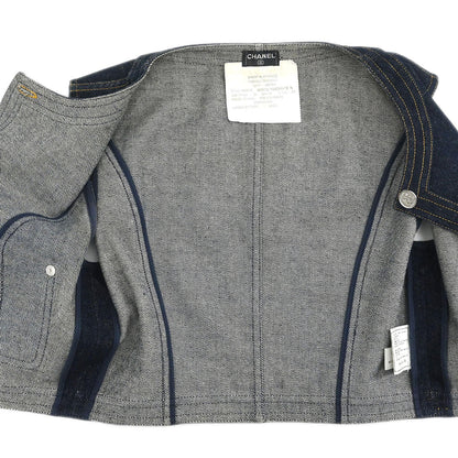 Chanel Setup Suit Jacket Skirt Denim Navy #36 #38