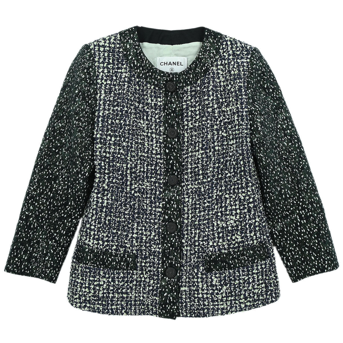 Chanel 2018-2019 Collarless Single Breasted Tweed Jacket Green  #44