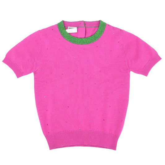 Chanel 1996 Short Sleeve Sweater Top Pink #38