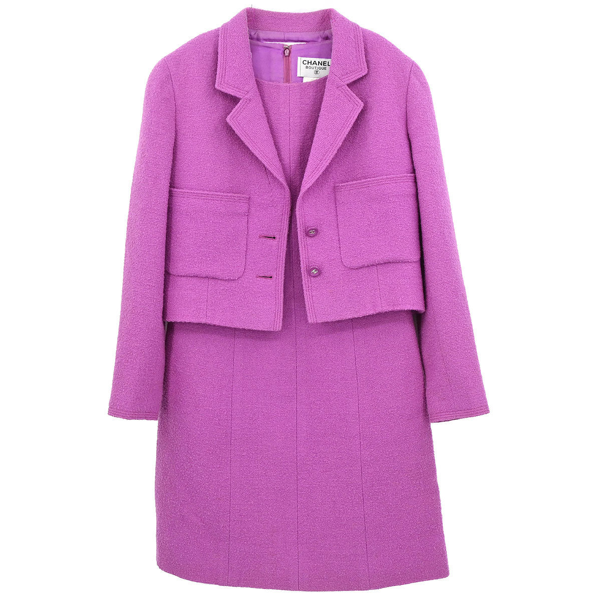 CHANEL テーラードジャケット パープル Chanel 1996 Setup Suit Jacket Sleeveless Dress Purple #36 – AMORE