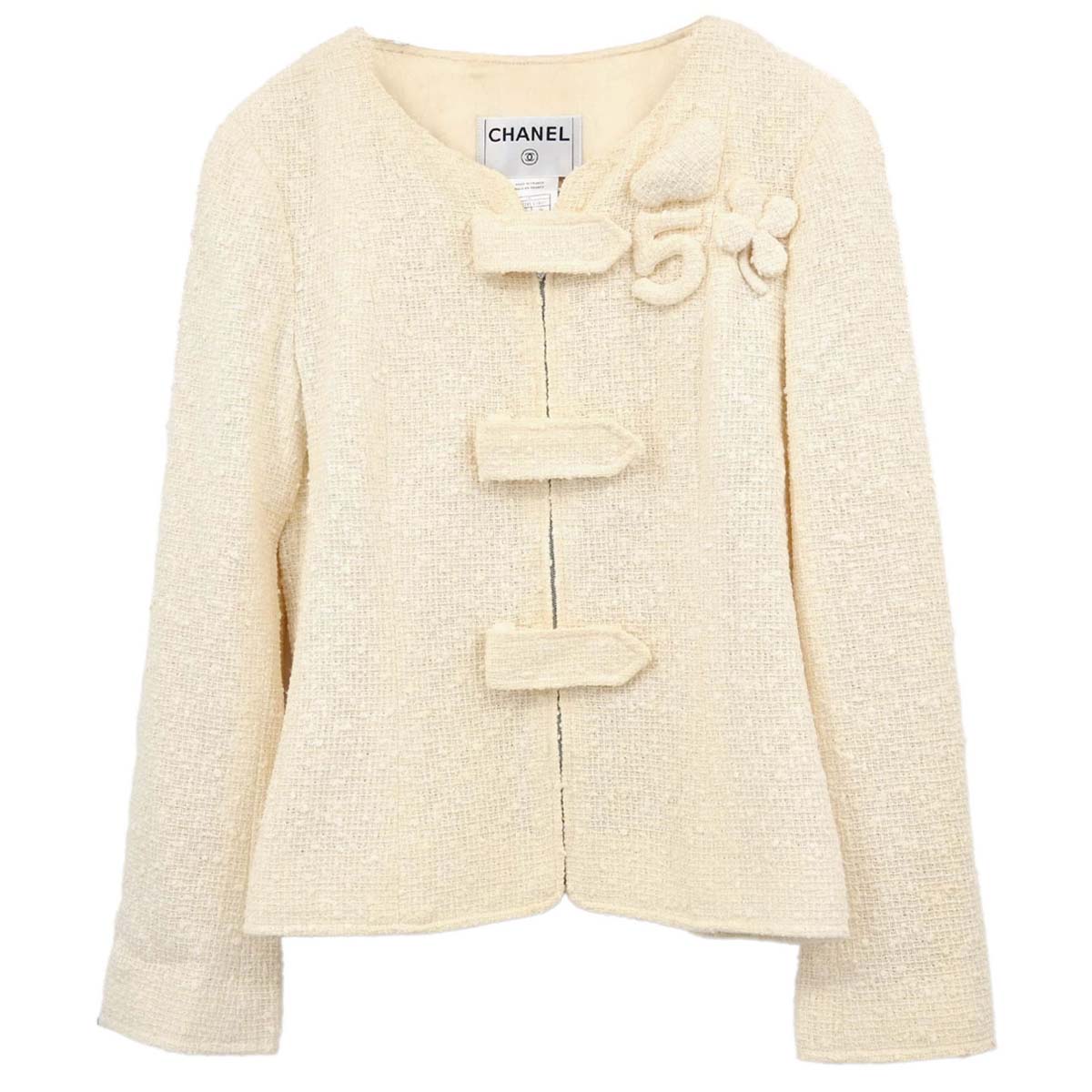 Chanel 2004 Collarless Tweed Jacket Ivory #38