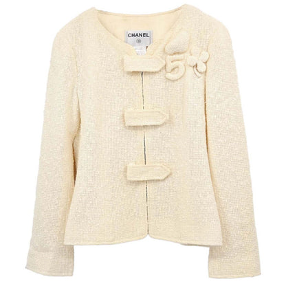 Chanel 2004 Collarless Tweed Jacket Ivory #38