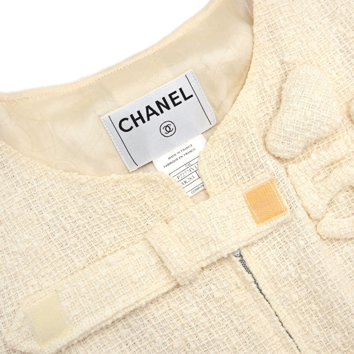 Chanel 2004 Collarless Tweed Jacket Ivory #38