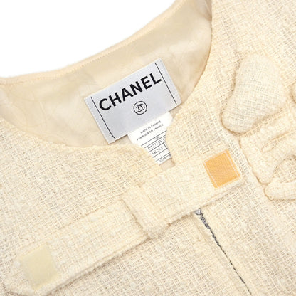 Chanel 2004 Collarless Tweed Jacket Ivory #38