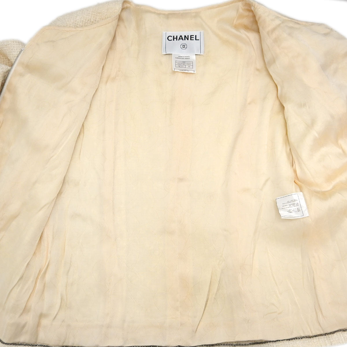Chanel 2004 Collarless Tweed Jacket Ivory #38