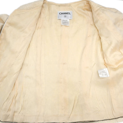 Chanel 2004 Collarless Tweed Jacket Ivory #38