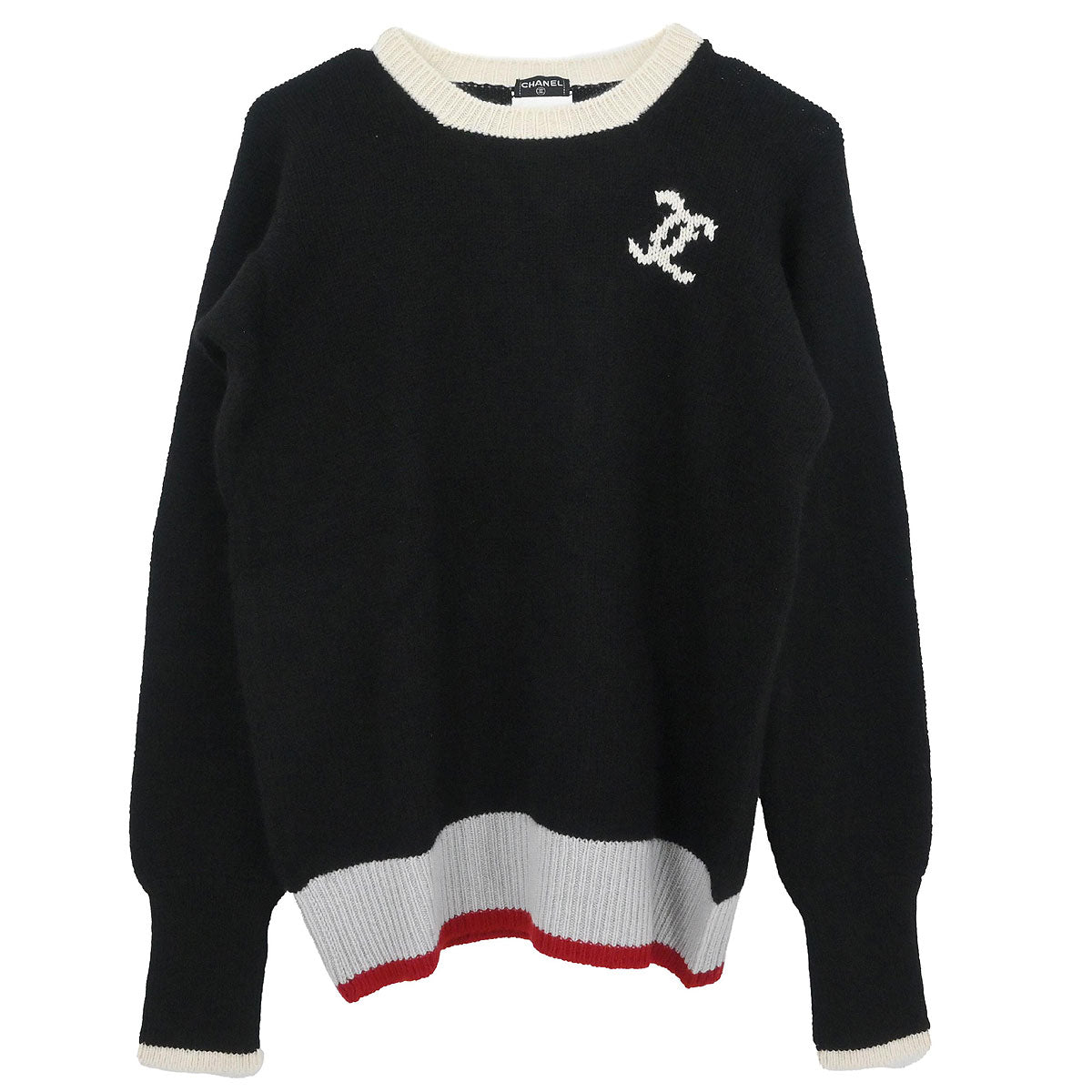 Chanel 1996 Long Sleeve Sweater Knit Top Black #46