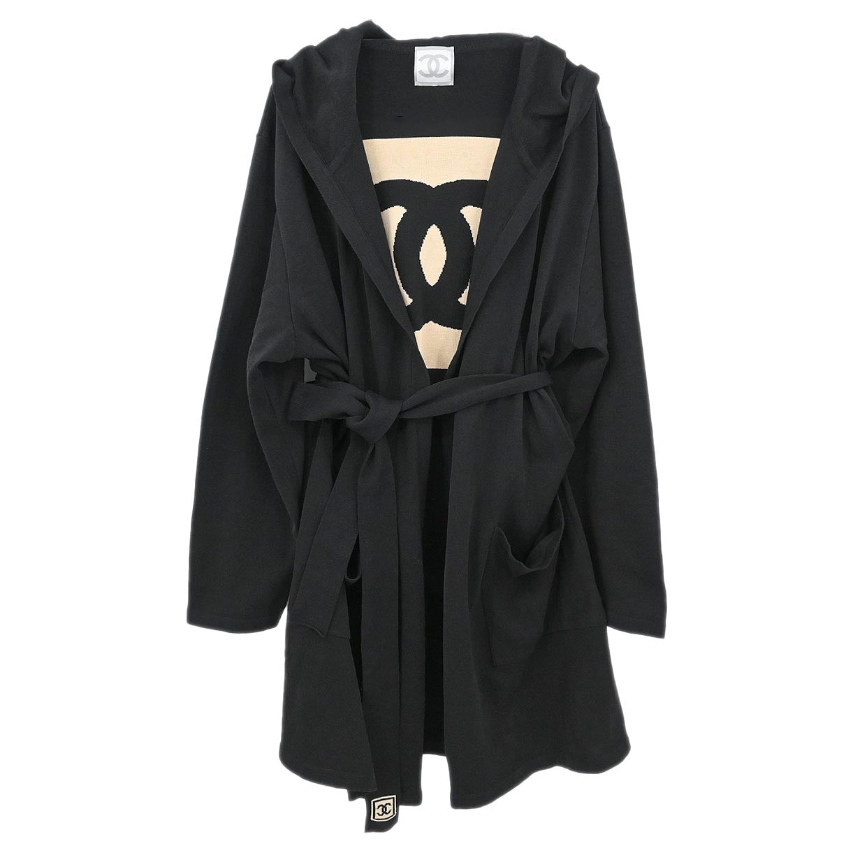 Chanel 2003 Sport Line Belted Robe Style Coat Gown Black #M