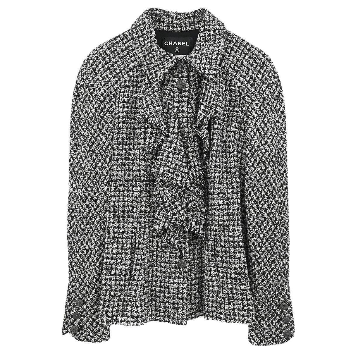 Chanel 2009 Single Breasted Jacket Tweed Black #42