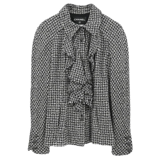 Chanel 2009 Single Breasted Jacket Tweed Black #42