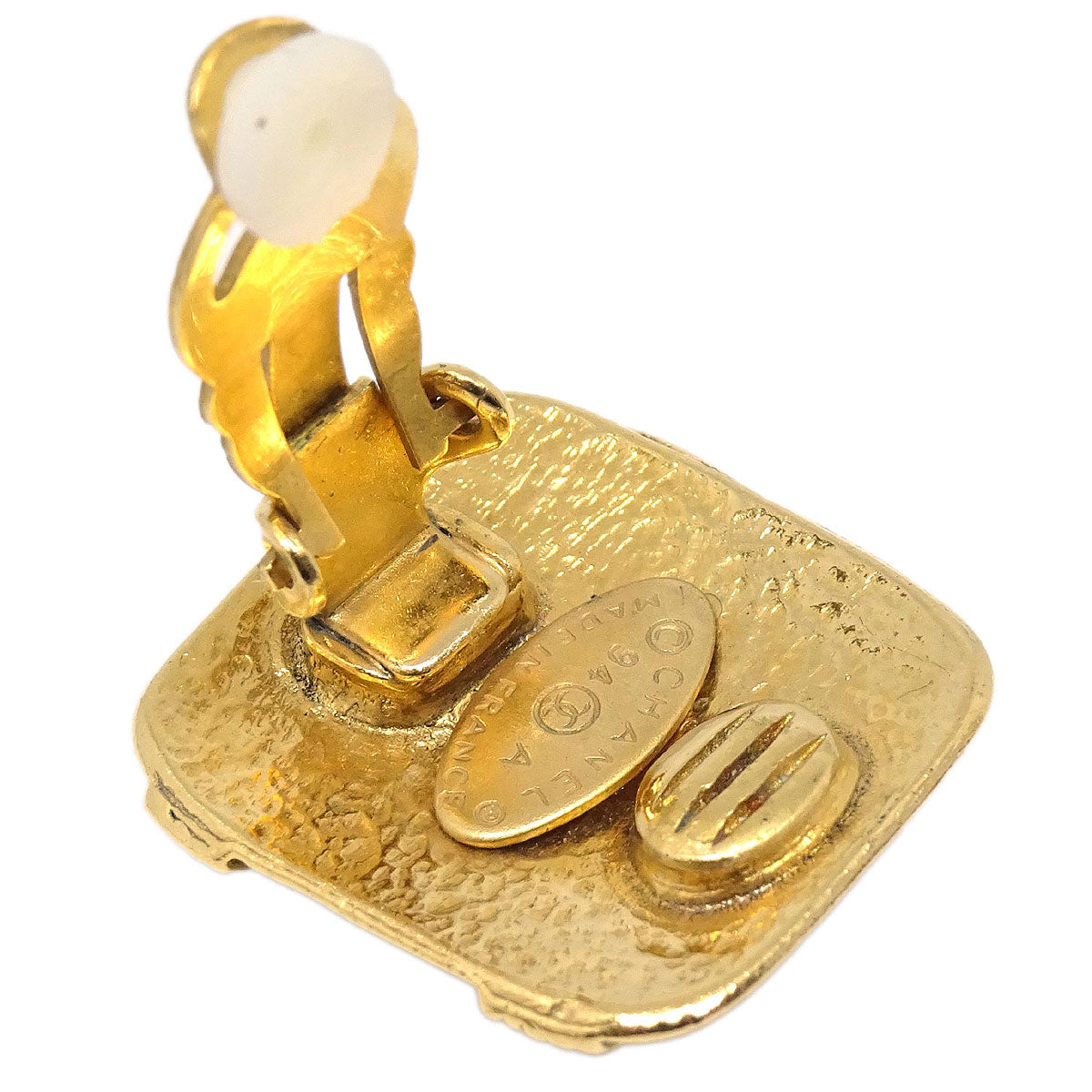 Chanel Rectangle Clip-On Earrings Gold 94A