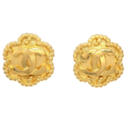 Chanel Flower Clip-On Earrings Gold 96A