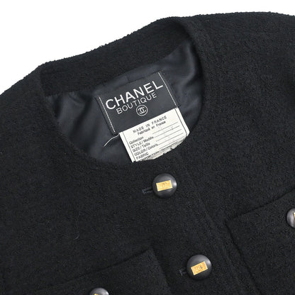 Chanel 1992 Single Breasted Collarless Jacket Black #36