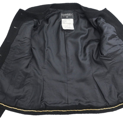 Chanel 1992 Single Breasted Collarless Jacket Black #36