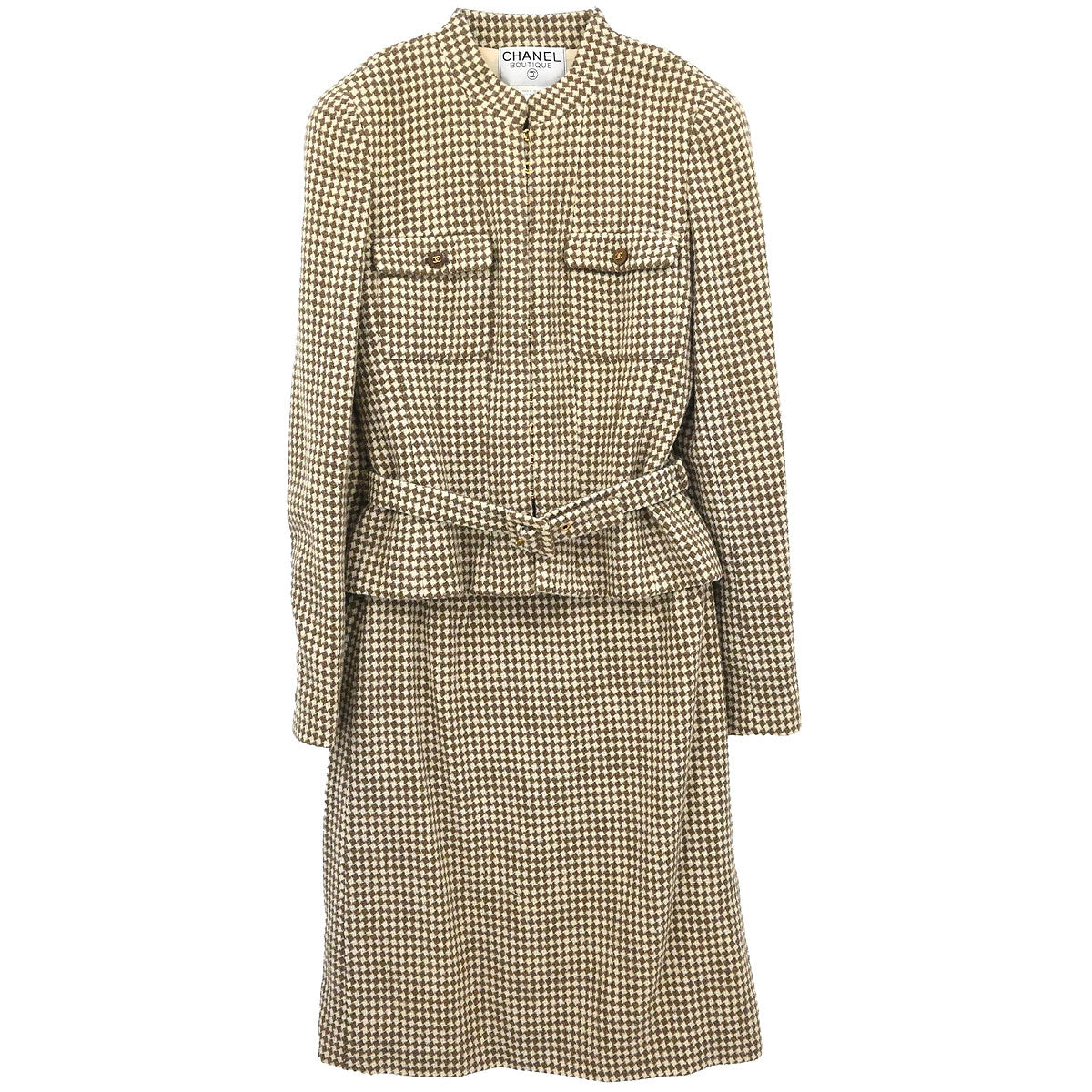 Chanel 1996 Setup Suit Jacket Skirt Brown #38