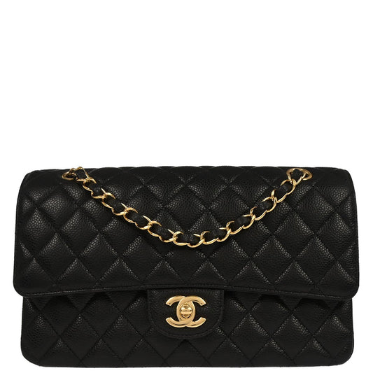 Chanel Black Caviar Skin Medium Classic Double Flap Shoulder Bag