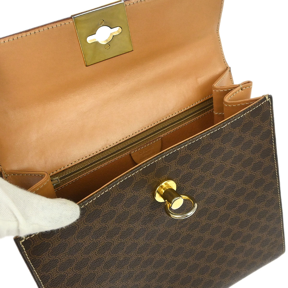 Celine Brown Macadam Shoulder Handbag