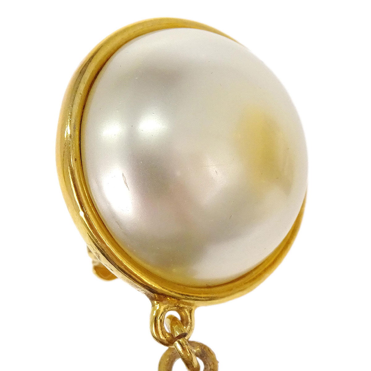 Chanel Hoop CC Dangle Clip-On Earrings Costume Pearl Gold 28