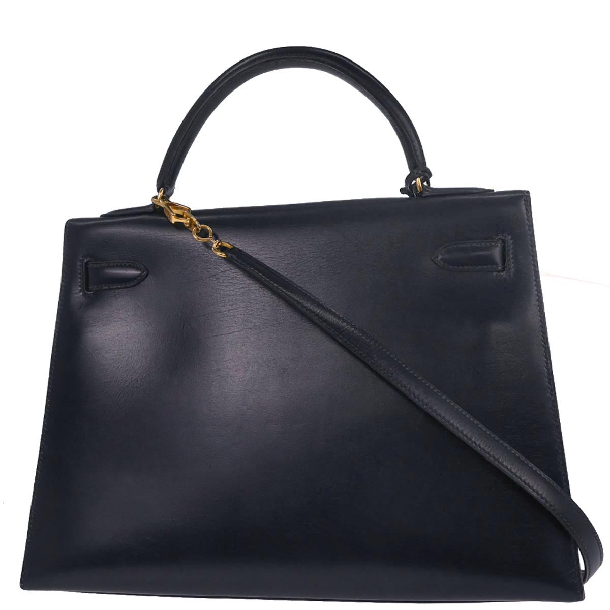 Hermes Navy Box Calf Kelly 32 Sellier 2way Shoulder Handbag