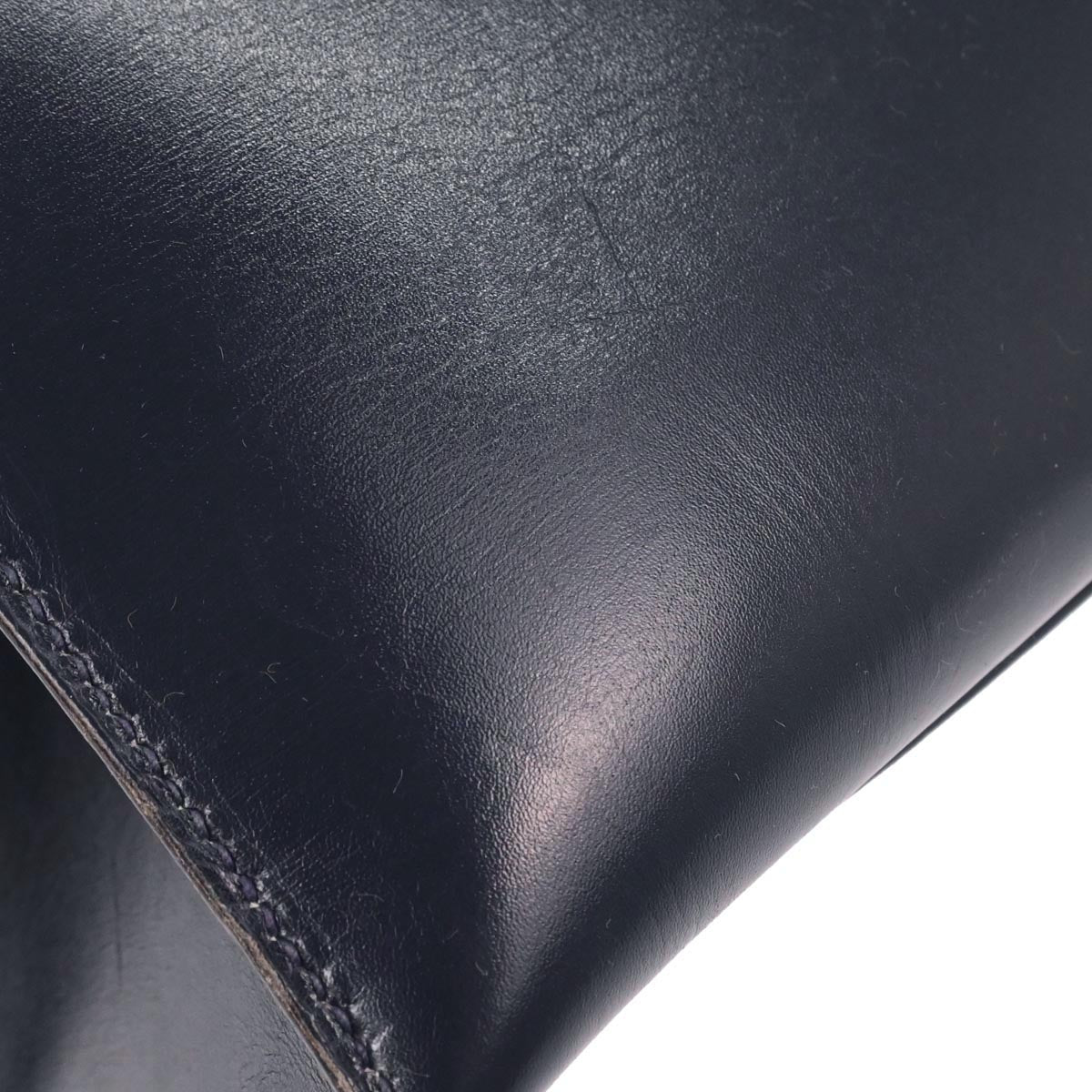 Hermes Navy Box Calf Kelly 32 Sellier 2way Shoulder Handbag