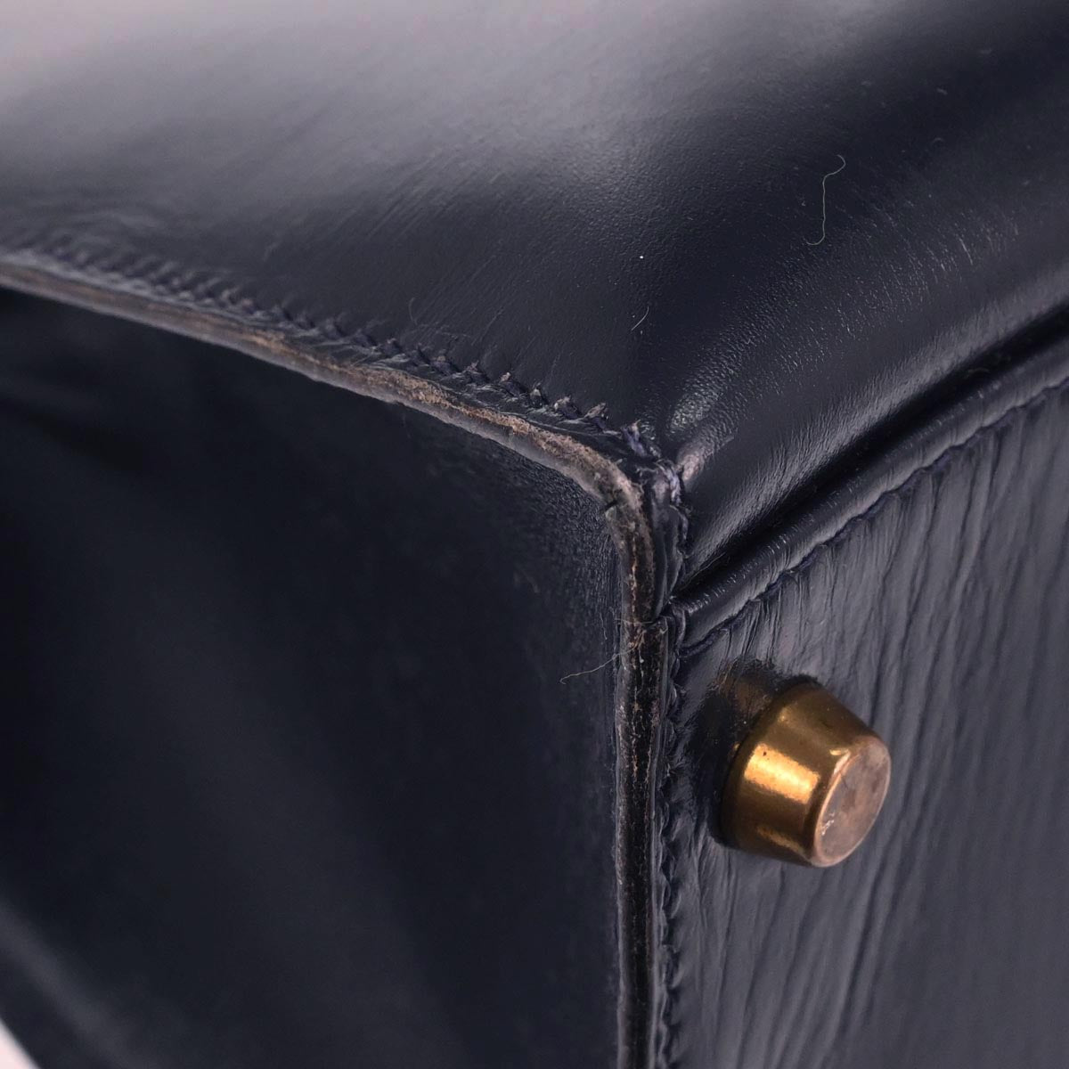 Hermes Navy Box Calf Kelly 32 Sellier 2way Shoulder Handbag