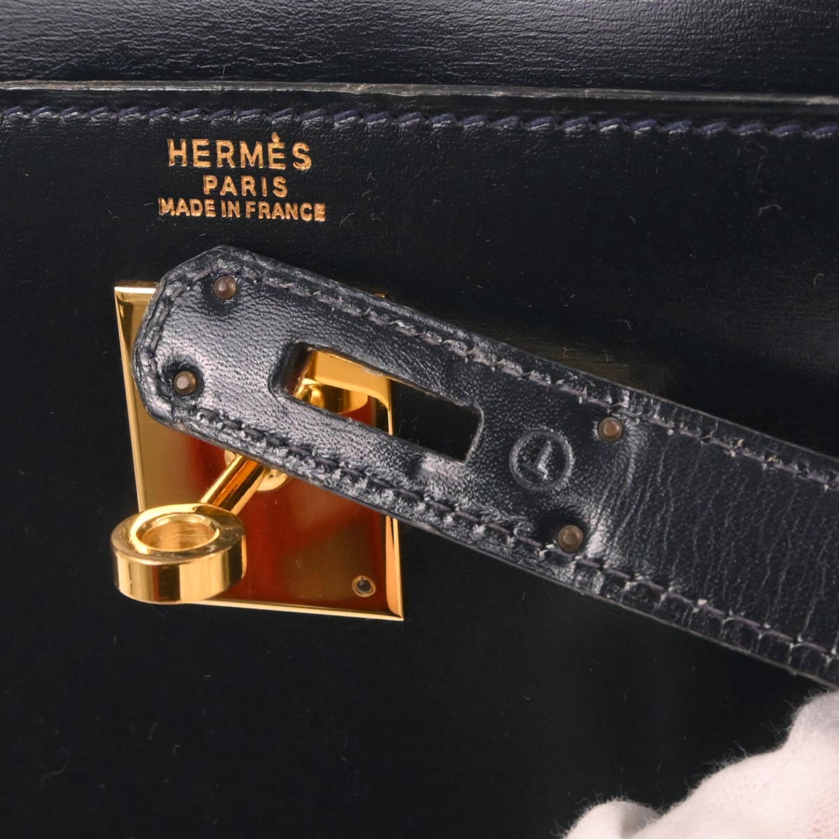 Hermes Navy Box Calf Kelly 32 Sellier 2way Shoulder Handbag