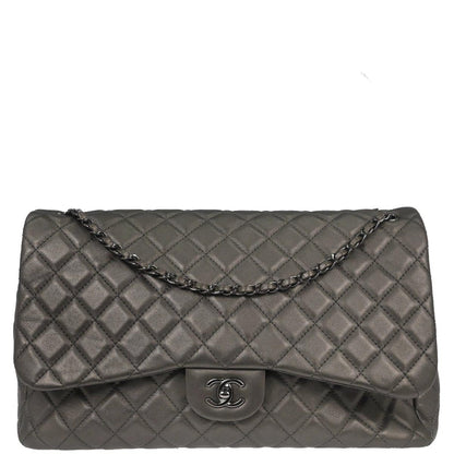 Chanel Silver Lambskin Flap Shoulder Bag