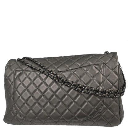 Chanel Silver Lambskin Flap Shoulder Bag