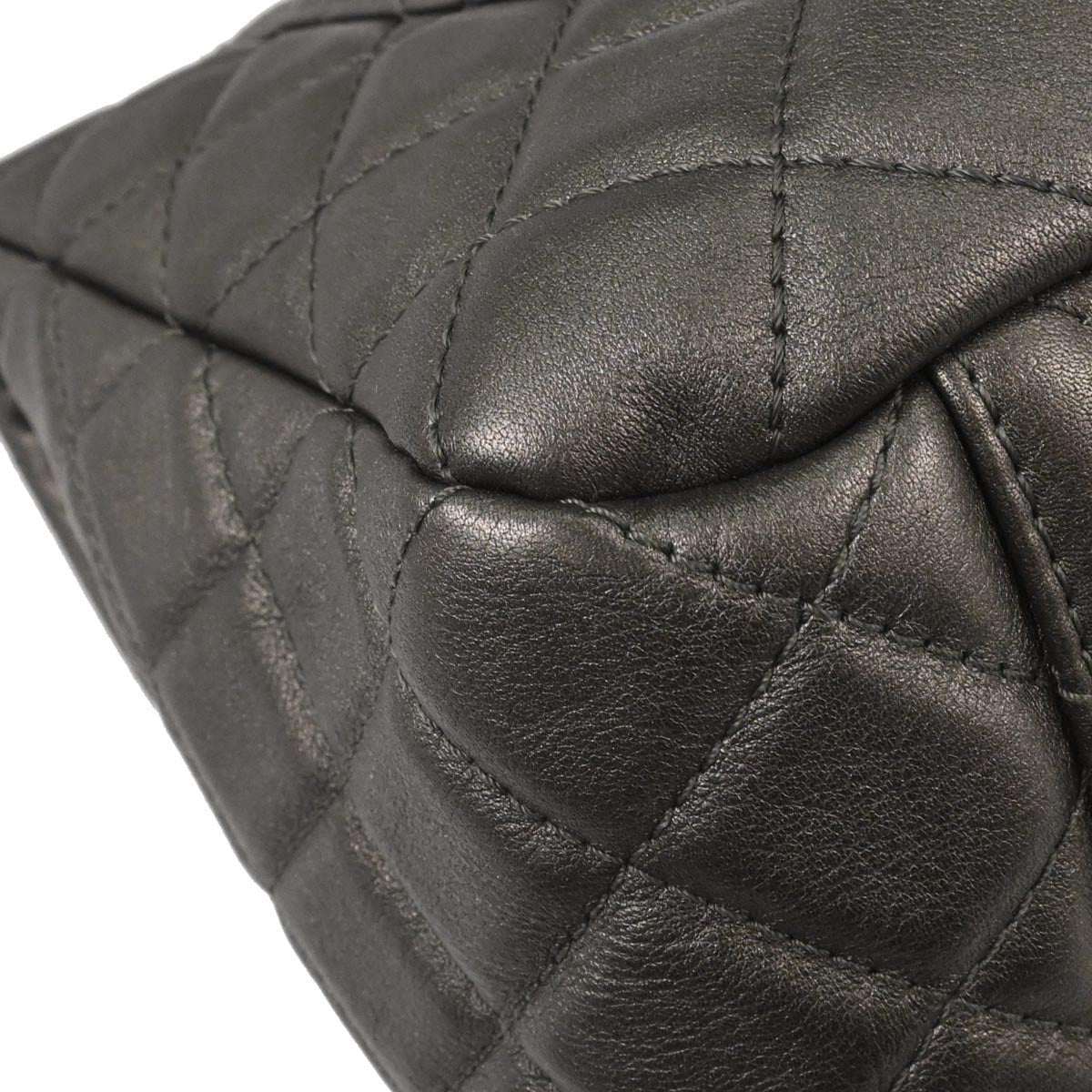 Chanel Silver Lambskin Flap Shoulder Bag