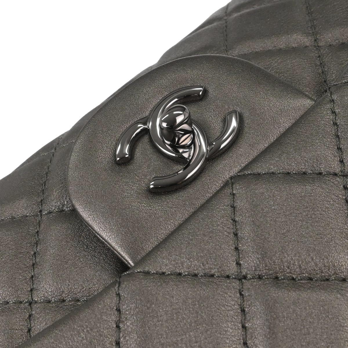 Chanel Silver Lambskin Flap Shoulder Bag