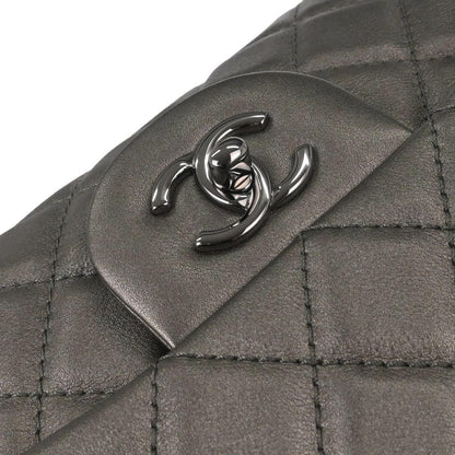 Chanel Silver Lambskin Flap Shoulder Bag