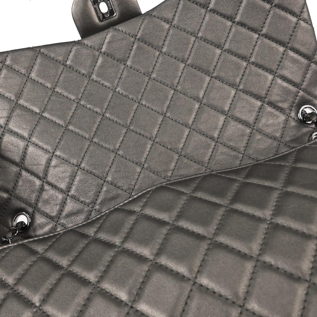 Chanel Silver Lambskin Flap Shoulder Bag