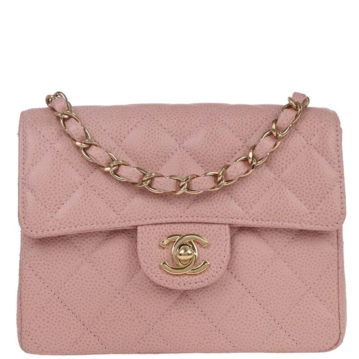 Chanel Pink Caviar Skin Mini Classic Square Flap Bag 17