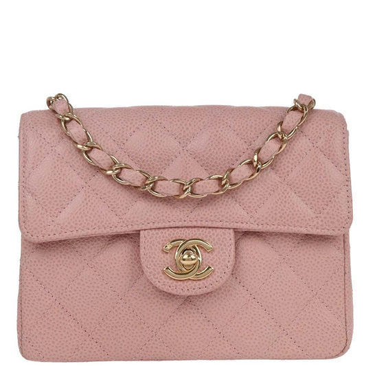 Chanel Pink Caviar Skin Mini Classic Square Flap Bag 17
