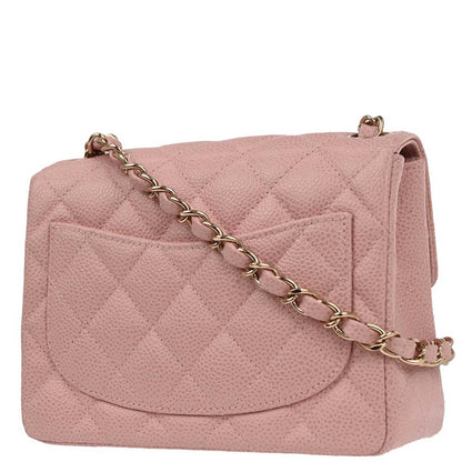 Chanel Pink Caviar Skin Mini Classic Square Flap Bag 17