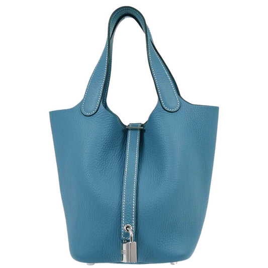Hermes Blue Jean Taurillon Clemence Picotin Lock 18 PM Handbag