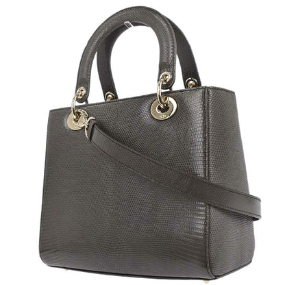 Christian Dior * Gray Lizard Lady Dior 2way Shoulder Handbag