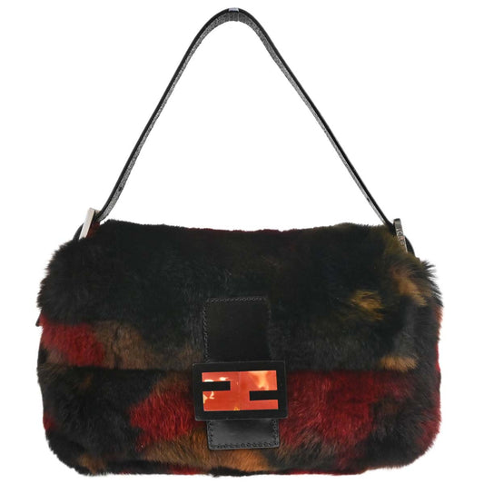 Fendi Black Fur Marbled Baguette Handbag