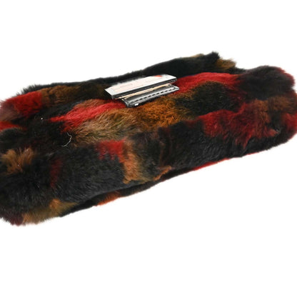Fendi Black Fur Marbled Baguette Handbag