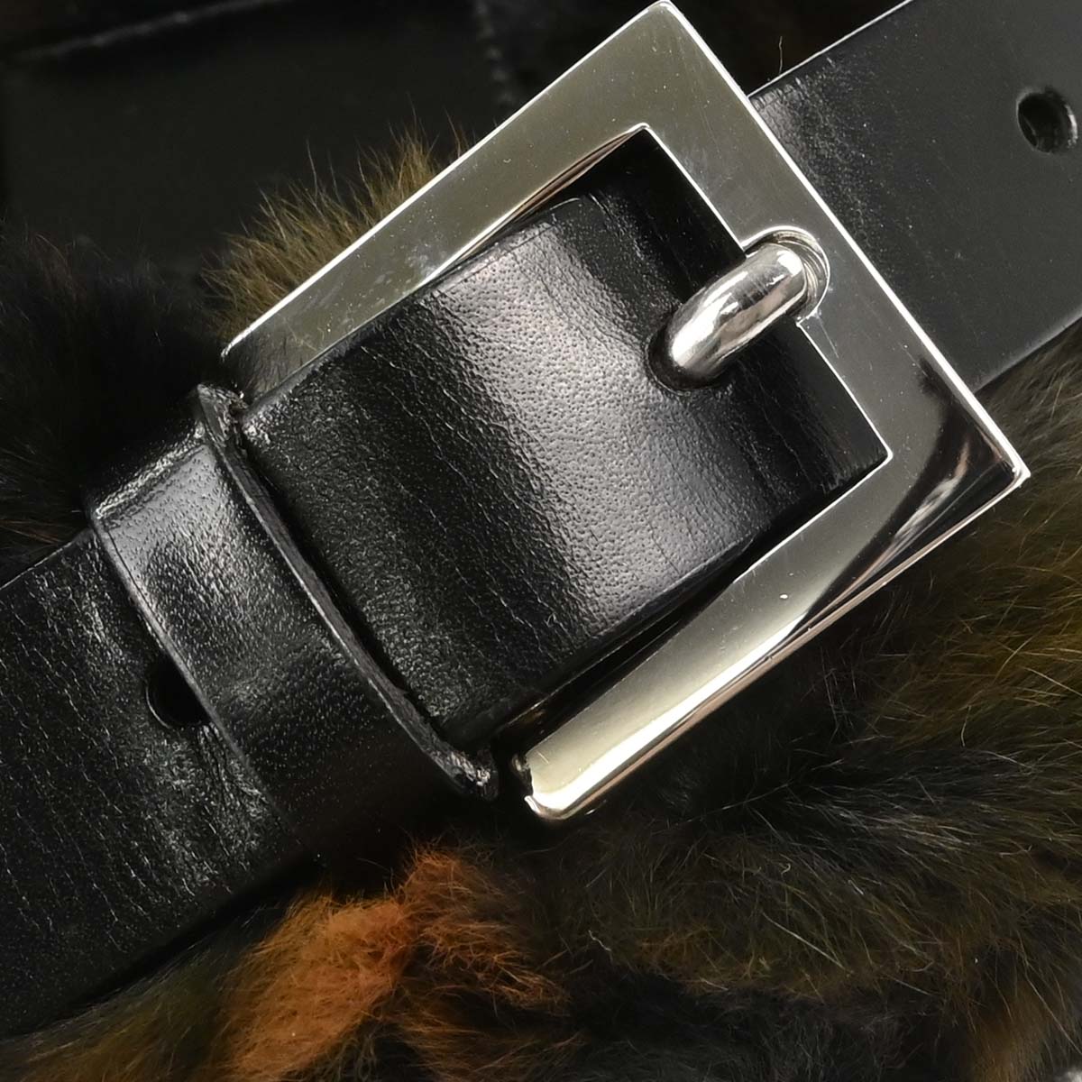 Fendi Black Fur Marbled Baguette Handbag