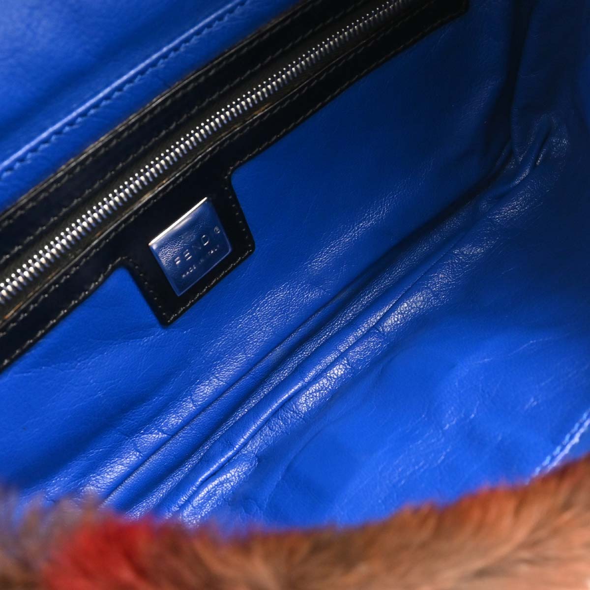 Fendi Black Fur Marbled Baguette Handbag