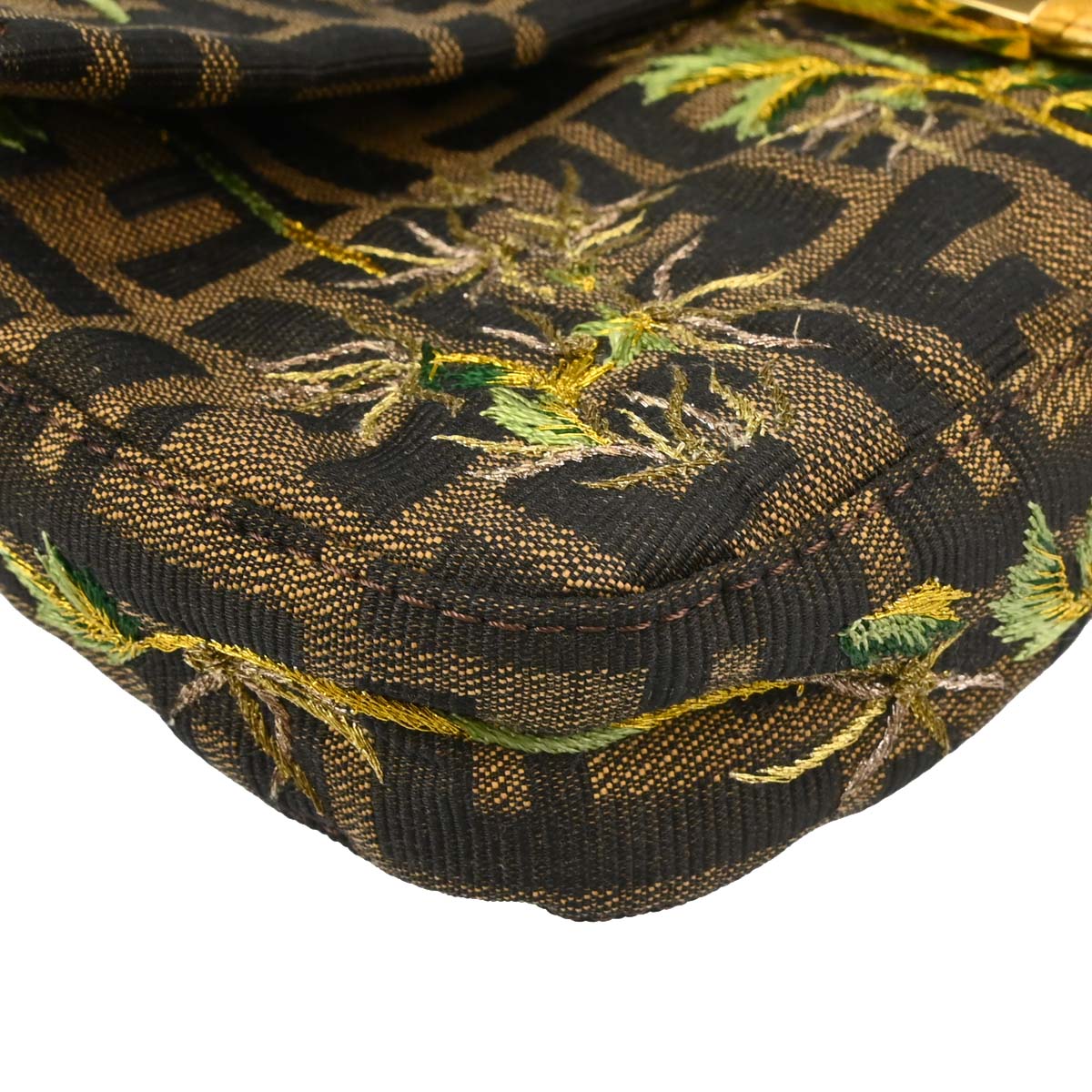 Fendi Brown Canvas Zucca Palm Tree Embroidery Baguette Handbag
