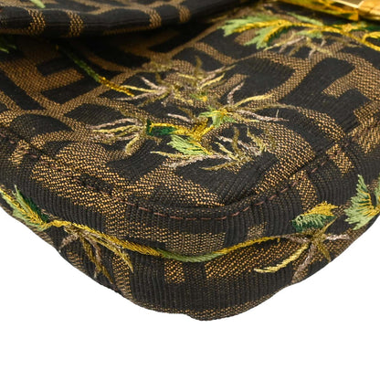 Fendi Brown Canvas Zucca Palm Tree Embroidery Baguette Handbag