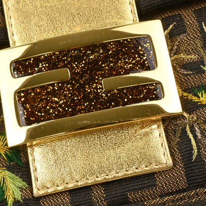 Fendi Brown Canvas Zucca Palm Tree Embroidery Baguette Handbag