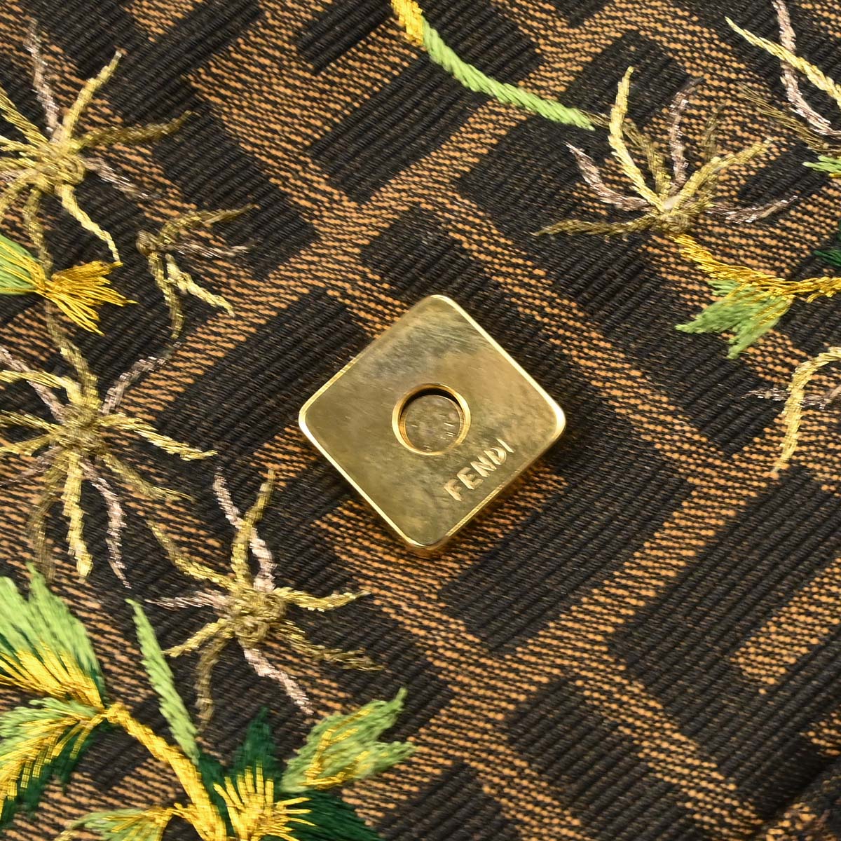 Fendi Brown Canvas Zucca Palm Tree Embroidery Baguette Handbag