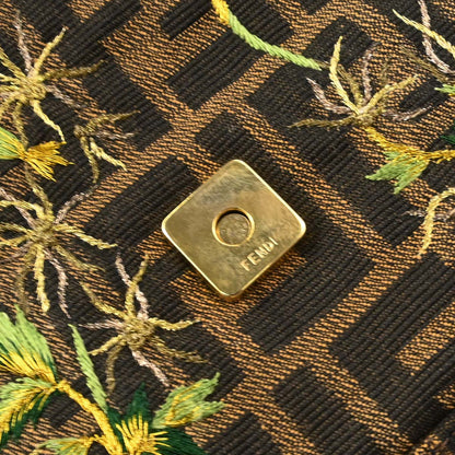 Fendi Brown Canvas Zucca Palm Tree Embroidery Baguette Handbag