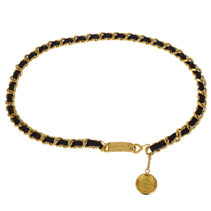 Chanel Chain Belt Medallion Gold Black Small Good