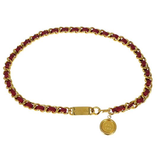 Chanel Chain Belt Medallion Gold Red Small Good