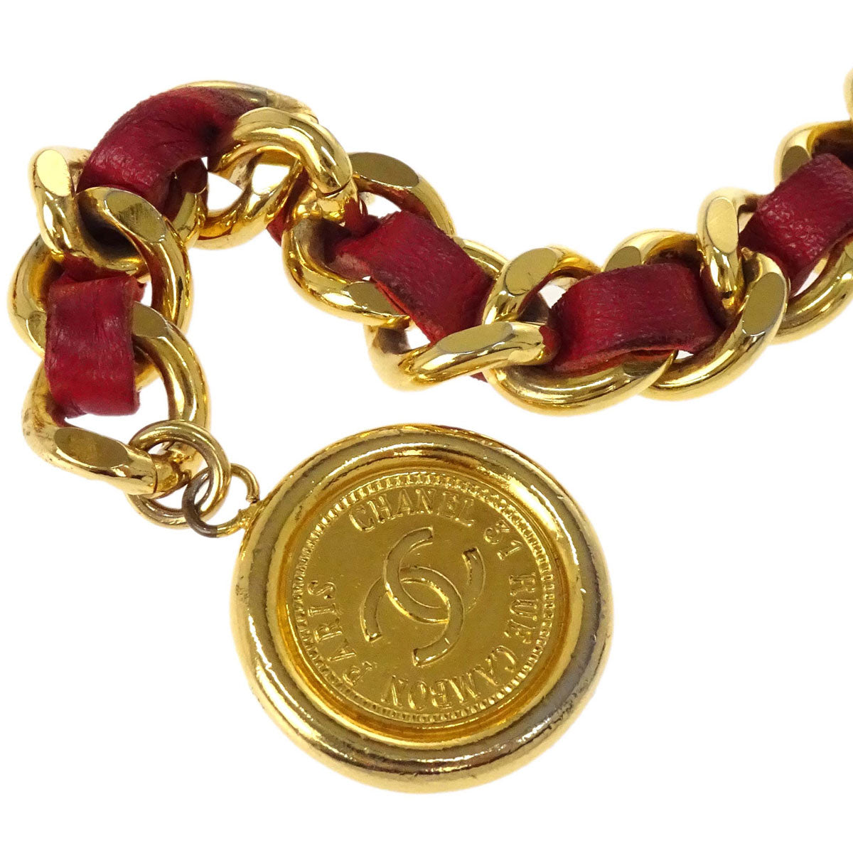 Chanel Chain Belt Medallion Gold Red Small Good