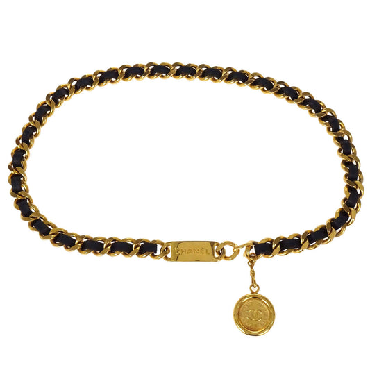 Chanel Chain Belt Medallion Gold Black Small Good